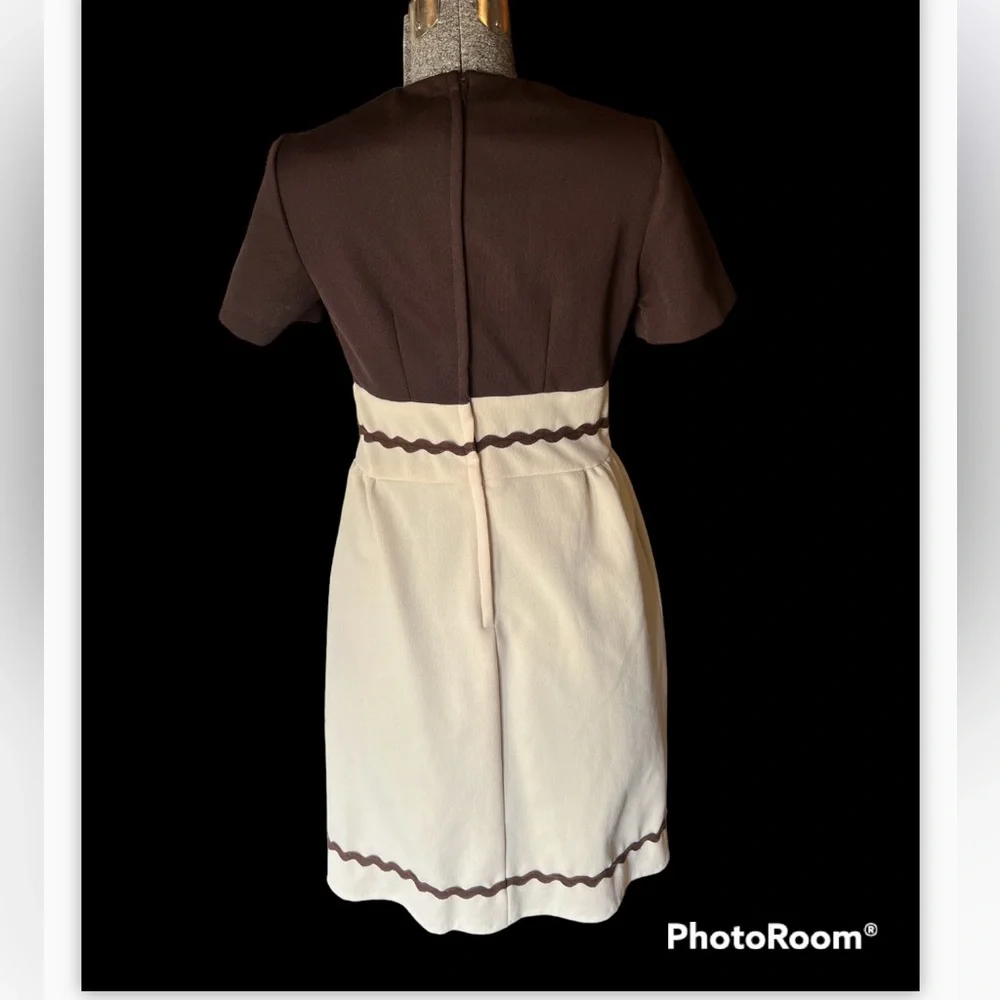 Super cute 60s vintage dress brown and cream Mod - Picture 4 of 5